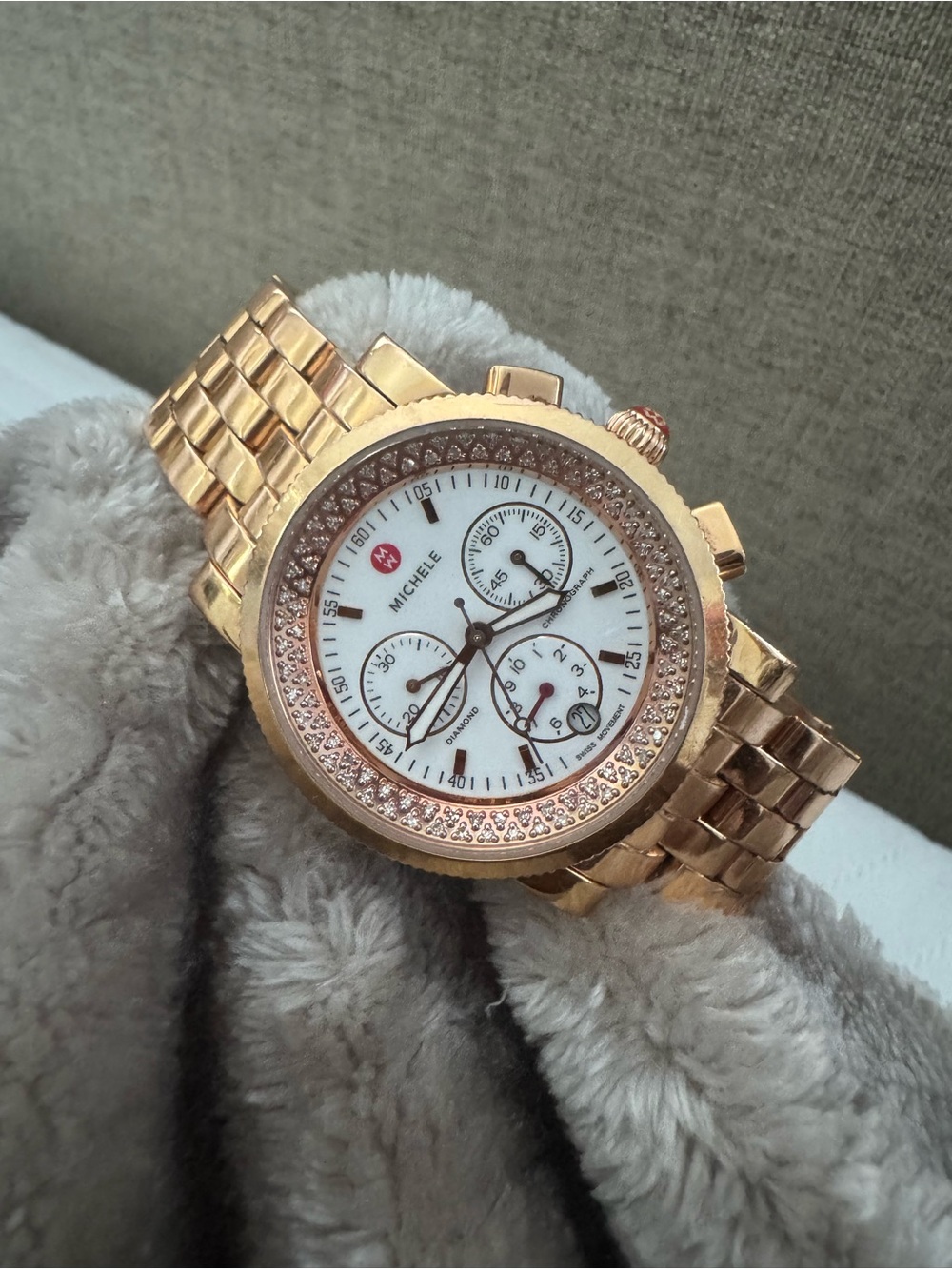 Michele Sport Sail Rose Gold Diamond Chronograph Watch